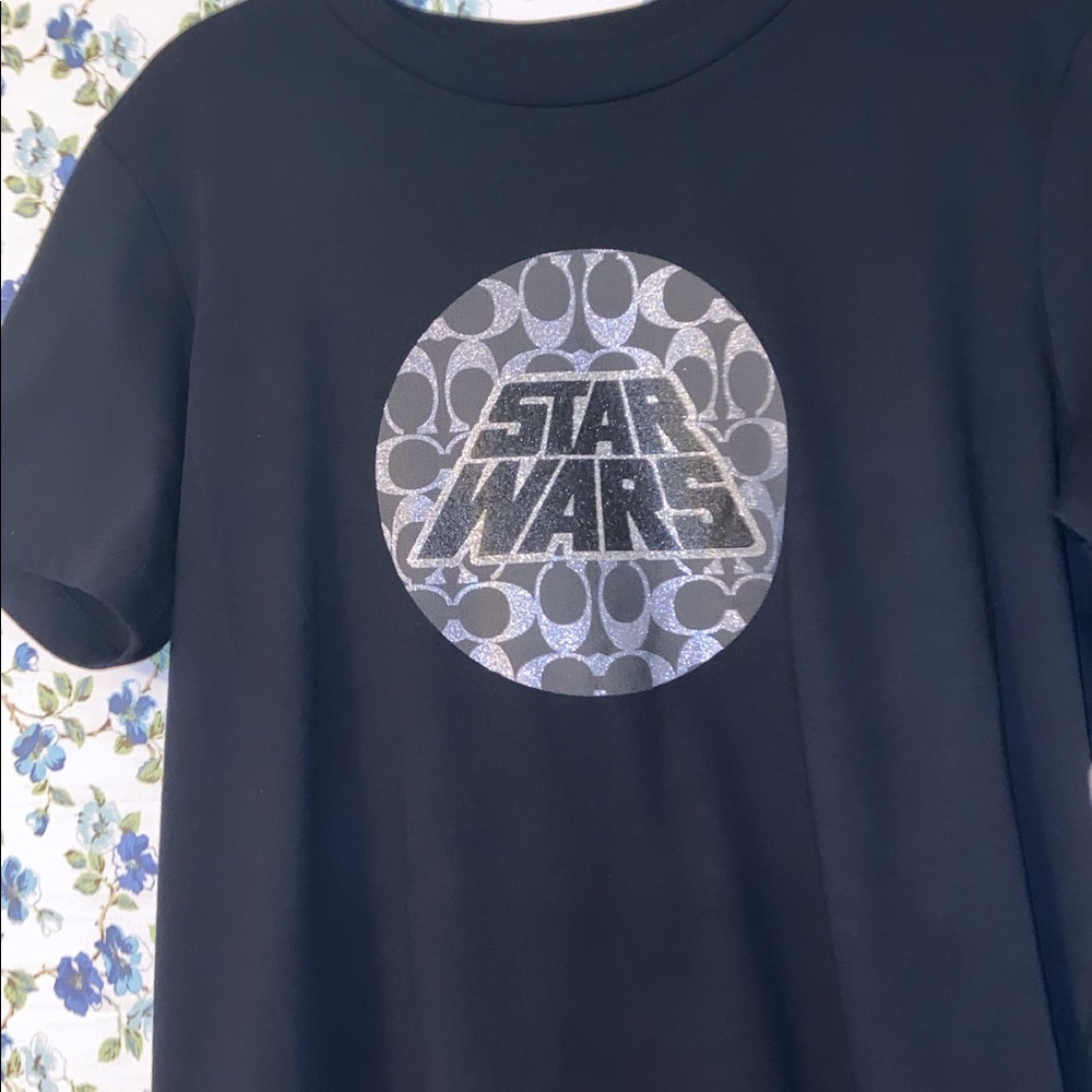 Coach Star Wars Logo Black Glitter Tee Shirt - Picture 9 of 16